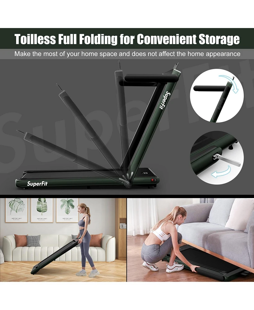 Slickblue 2.25HP 2 in 1 Folding Treadmill with App Speaker Remote Control-Green