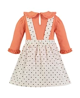 Blueberi Boulevard Baby Girls Ruffled Collar Long Sleeve Top and Polka-Dot Turkey Appliqued Jumper Set