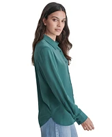 Dkny Jeans Petite Buttoned-Cuff Fold-Collar Blouse