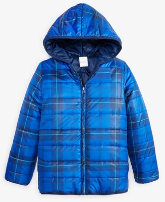 Epic Threads Little & Big Boys Camp Plaid Reversible Hooded Puffer Jacket, Created for Macy's