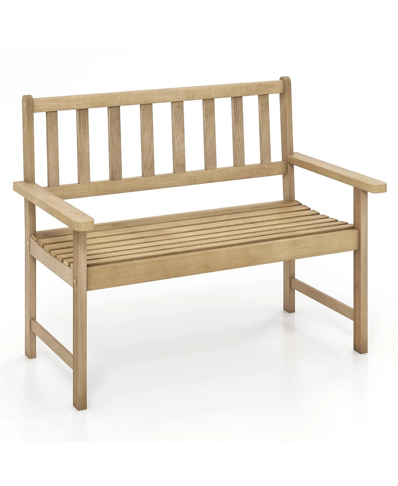 Slickblue Outdoor Indonesia Teak Wood Garden Bench 2-Person with Backrest and Armrests