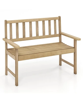 Slickblue Outdoor Indonesia Teak Wood Garden Bench 2-Person with Backrest and Armrests