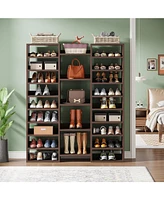 Tribesigns 14-Tier Shoe Rack, Freestanding Tall Shelf, White Wooden Storage Cabinet with 22 Open Cubbies, 46 Pairs Wide Entryway Organi