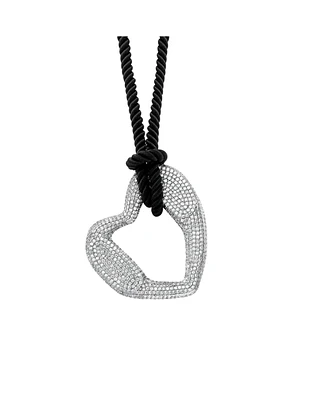 Michael Kors Platinum-Plated Brass Pave Heart Curb Corded Necklace