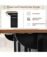 Streamdale Furniture Big Black Wood Grain Farmhouse Kitchen Island with Power Outlet and Sliding Barn Doors