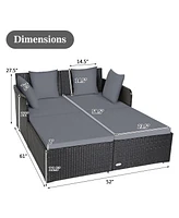 Skonyon Spacious Outdoor Rattan Daybed with Upholstered Cushions and Pillows
