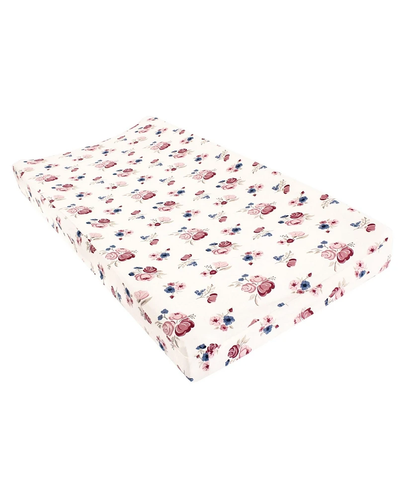 Hudson Baby Infant Girl Changing Pad Cover, Dusty Rose Floral, One Size