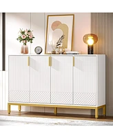 Tribesigns Modern Storage Cabinet, 59 Inch Console Cabinet Sideboard Buffet with 4 Doors & Gold Metal Base, Entryway Cupboard Furniture for Li