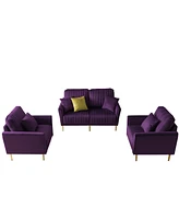 Simplie Fun Mid Century Modern Purple Velvet Sectional Sofa Set