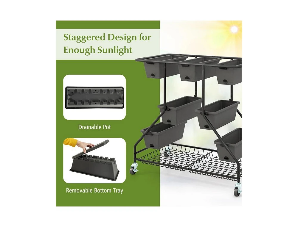 Slickblue Vertical Raised Garden Bed with 7 Planter Boxes and Storage Baskets-Black