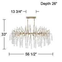 Possini Euro Design Madeleine Brass Gold Island Linear Rain Pendant Chandelier 56 1/2" Wide Modern Textured Cylinder Shades 10-Light Fixture for Dinin