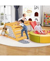 Costway 5-in-1 Indoor Jungle Gym Montessori Climbing Toys with Slide for Toddlers Wooden