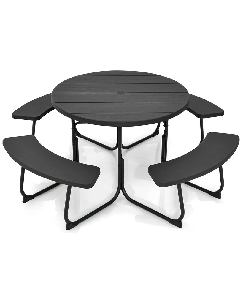 Slickblue 8-Person Outdoor Picnic Table and Bench Set with Umbrella Hole