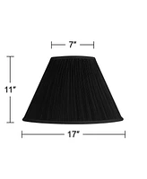 Springcrest Black Mushroom Pleated Large Empire Lamp Shade 7" Top x 17" Bottom x 11" High x 11.5" Slant (Spider) Replacement with Harp and Finial