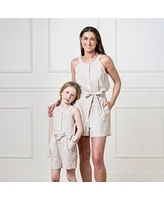 Hope & Henry Toddler Girls Halter Button Front Linen Romper