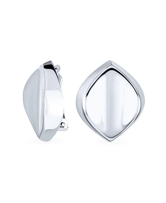 Bling Jewelry Minimalist Oval Concave Clip On Earrings For Women Non Pierced Ears Sterling Silver Alloy Clip