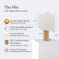 Mia Led Table Lamp with Maple Wood Base, Bulb Included (16")