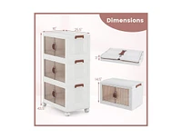 Slickblue Gal 3-Tier Stackable Storage Boxes Bins with Magnetic Doors and Lockable Casters