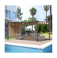 Aoodor 13.8ftx11.9ftx7.7ft Outdoor Pergola Aluminum Patio with Adjustable Sun Shade Cover and Retractable Canopy