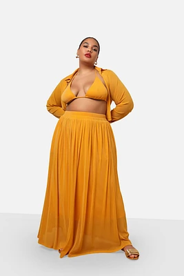 Rebdolls Plus Size Luna Glitter Mesh Maxi Skater Skirt W. Pockets