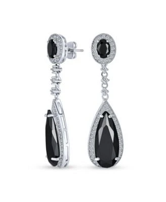 Bling Jewelry Classic Estate Jewelry Art Deco Style Halo Linear Long Cz Statement Dangle Teardrop Chandelier Earrings Prom Party Jewel Colors Silver Plated