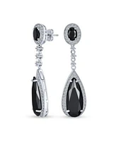Bling Jewelry Classic Estate Jewelry Art Deco Style Halo Linear Long Cz Statement Dangle Teardrop Chandelier Earrings Prom Party Jewel Colors Silver Plated