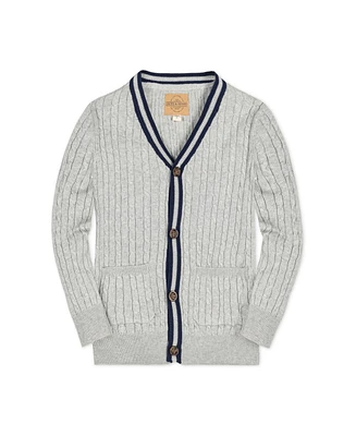 Hope & Henry Boys Organic Long Sleeve Cable Knit Cardigan Sweater with Stripe Trim