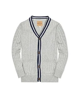 Hope & Henry Boys Organic Long Sleeve Cable Knit Cardigan Sweater with Stripe Trim