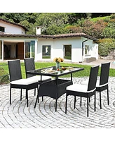 Skonyon 5 Pieces Rattan Dining Set with Glass Table and High Back Chair