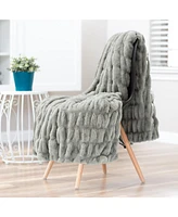 Chanasya Premium Ruched Faux Fur Throw Blanket - Luxurious, Soft Reversible Mink 50" x 65” Marble
