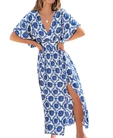 Cupshe Women's Batik Print Dolman Sleeve Maxi Beach Dress