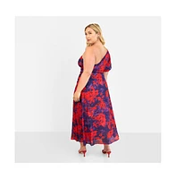 Rebdolls Women's Aurora Floral One Shoulder Midi A Line Dress