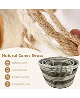 Slickblue Natural Canes Grass Baskets Stackable Storage Bins Set of 3 with Hollowed Handles