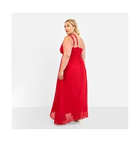 Rebdolls Plus Georgia Chiffon One Shoulder Maxi A Line Dress