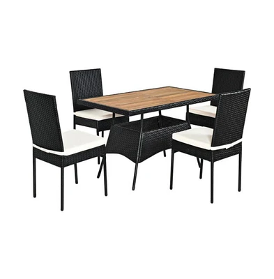 Slickblue 5 Pieces Patio Rattan Dining Set Table with Wooden Top