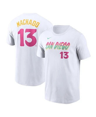 Nike Men's Manny Machado White San Diego Padres City Connect Fuse Name Number T-Shirt