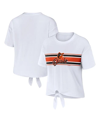 Wear by Erin Andrews Women's White Baltimore Orioles Tie-Front T-Shirt