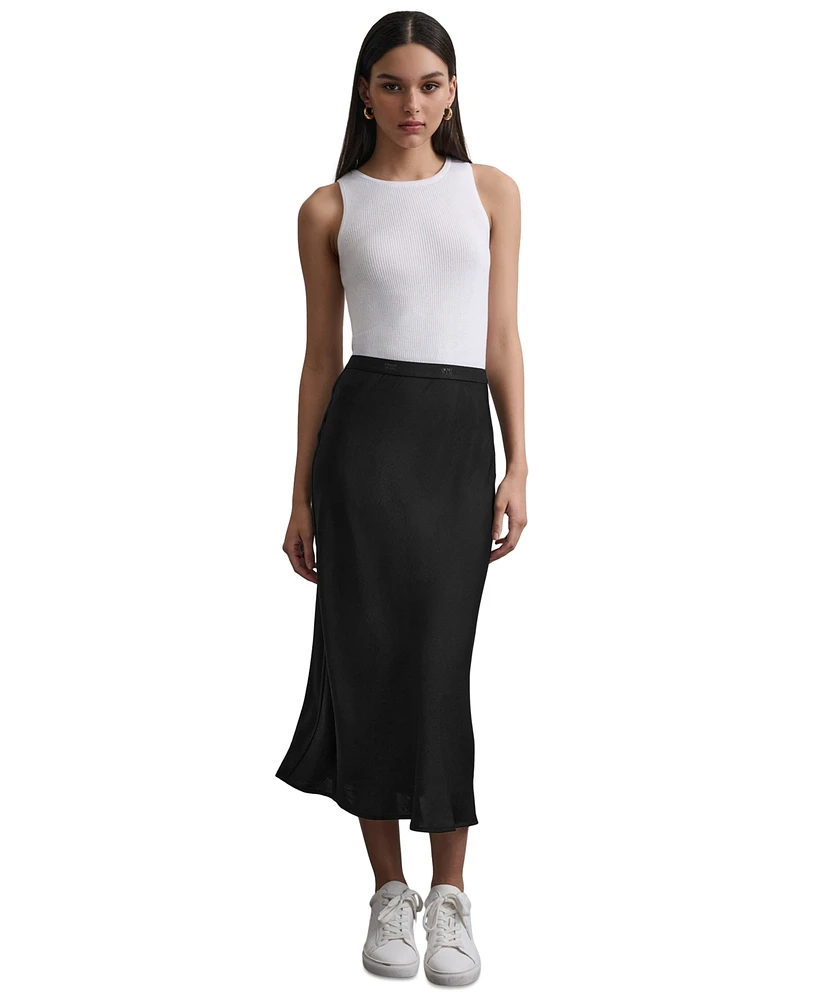 Dkny Jeans Women's Logo-Waistband Midi Slip Skirt