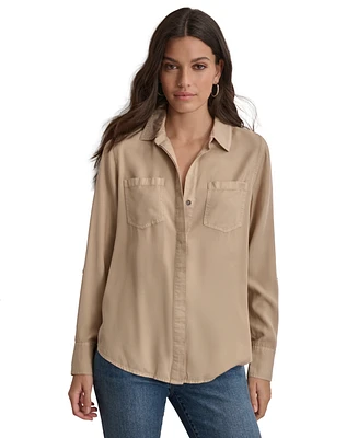 Dkny Jeans Women's Roll-Tab-Sleeve Button-Front Shirt