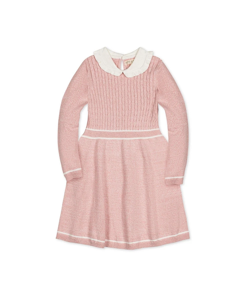 Hope & Henry Toddler Girls Organic Long Sleeve Cable Knit Peter Pan Collar Sweater Dress