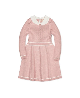 Hope & Henry Toddler Girls Organic Long Sleeve Cable Knit Peter Pan Collar Sweater Dress