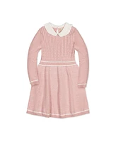 Hope & Henry Toddler Girls Organic Long Sleeve Cable Knit Peter Pan Collar Sweater Dress