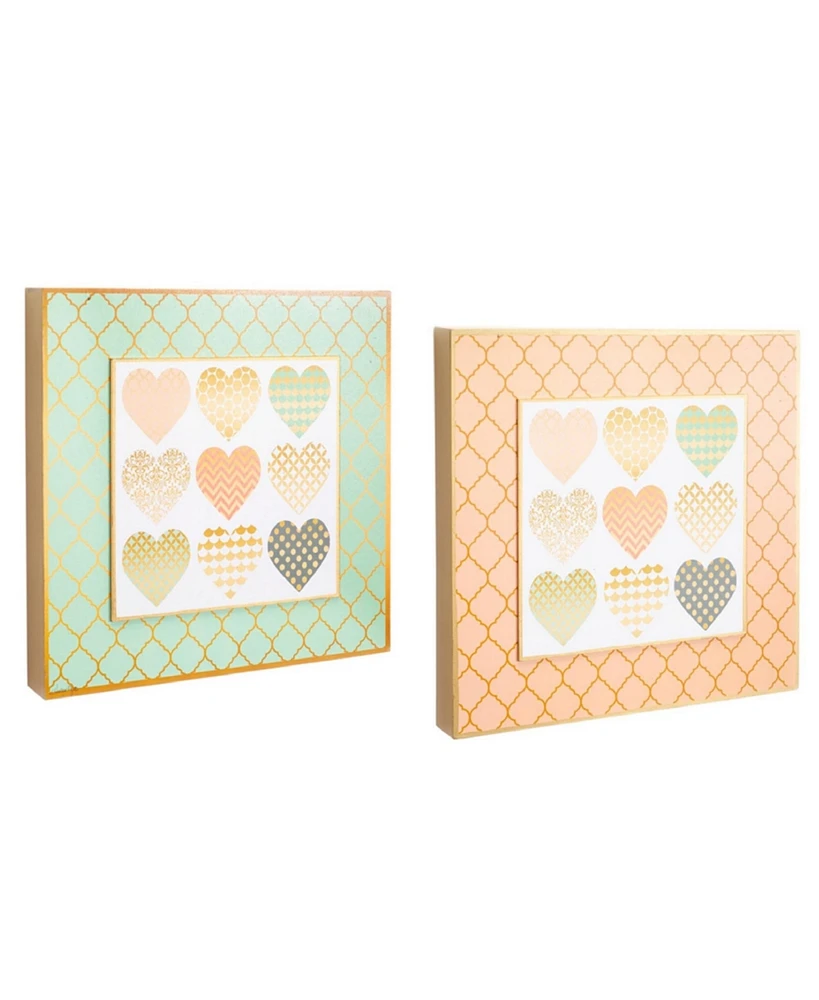 Slickblue Heart Pattern Wall Plaques with Gold Accents - Set of 2 - Home Decor