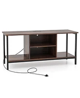 Slickblue Tv Stand Entertainment Center with Open Storage Shelves and Power Outlets to 50 Inches-Rustic Brown