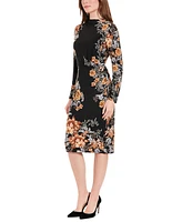 London Times Women's Mock-Turtleneck Floral Sheath Dress