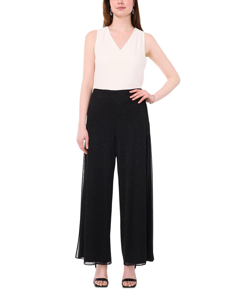 Msk Women's Glittered Pull-On Palazzo Pants