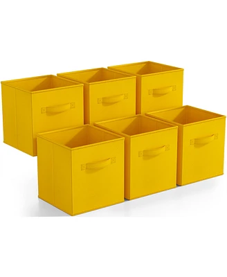 Sorbus 6 Pack 11 Inch Foldable Storage Cubes with Handles- for Organizing Home, Shelves, Playroom, Closet and More (Dark Yellow, Green, & Orange)