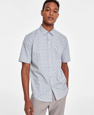 Alfani Men's Stretch Geometric Print Short-Sleeve Button-Down Shirt, Created for Macy's