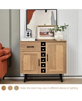 2-Door Wine Bar Cabinet Kitchen Sideboard Buffet with Drawer & Adjustable Shelves