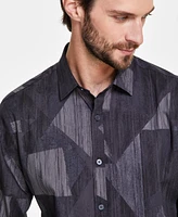 Alfani Men's Stretch Concrete Geometric Print Long-Sleeve Button-Down Shirt, Created for Macy's